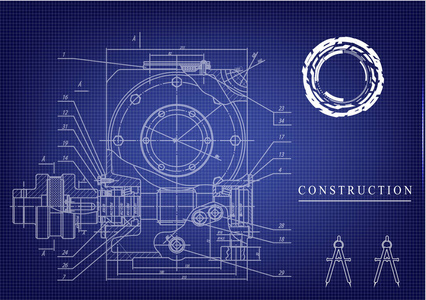 蓝色背景上的机械图纸图片