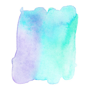 青色斑点抽象水彩手绘纹理, 隔离在白色背景上.