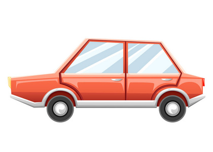 卡通汽车被隔离在白色背景。红色汽车网站页面和移动应用程序设计