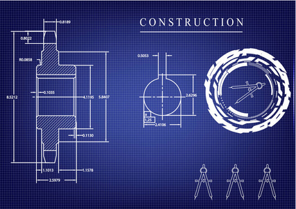 蓝色背景上的机械图纸图片