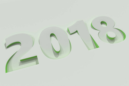 2018数字浅浮雕在白色表面与绿色边