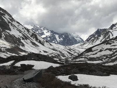 山雪与谷在智利圣地亚哥举行的景观