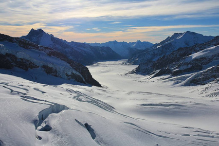 在瑞士阿尔卑斯山风景。阿莱奇冰川，长 g