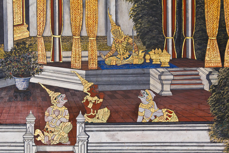 在寺寺庙墙上的艺术泰国绘画