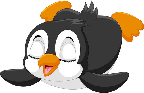 可爱的企鹅宝宝在雪地上滑行照片