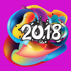 2018新年节日贺卡在液体五颜六色的背景
