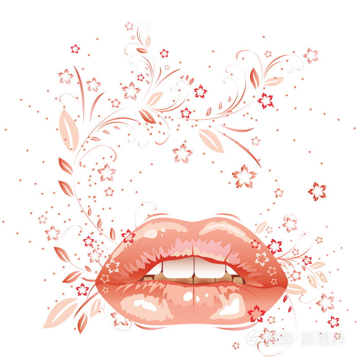 的嘴唇和花卉图案。eps