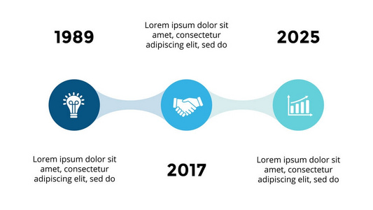 矢量元时间线信息, 图图表, 图形表示。具有3选项部件步骤和流程的业务进度概念