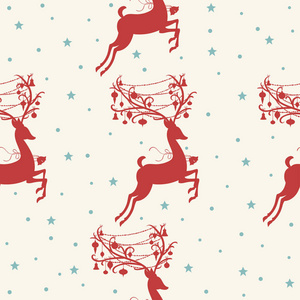 驯鹿剪影无缝图案的矢量插画设计圣诞快乐明信片