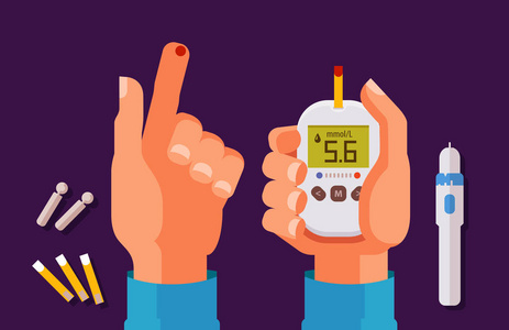 血糖, 葡萄糖米卡通矢量插图照片