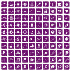 100 科学图标设置 grunge 紫色