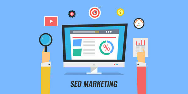 Seo 营销搜索引擎优化在线业务。网站优化的概念。平面设计矢量插画数字营销