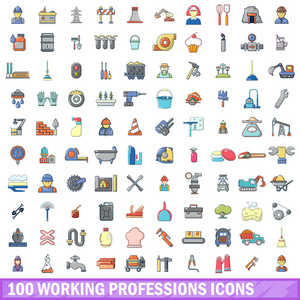 100工作行业图标集, 卡通风格