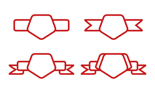 白色背景带色带的老式红色五角形使用