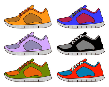 运动鞋鞋最小彩扁线描边图标象形符号插图集集合