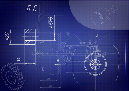 蓝色背景上的机械图纸