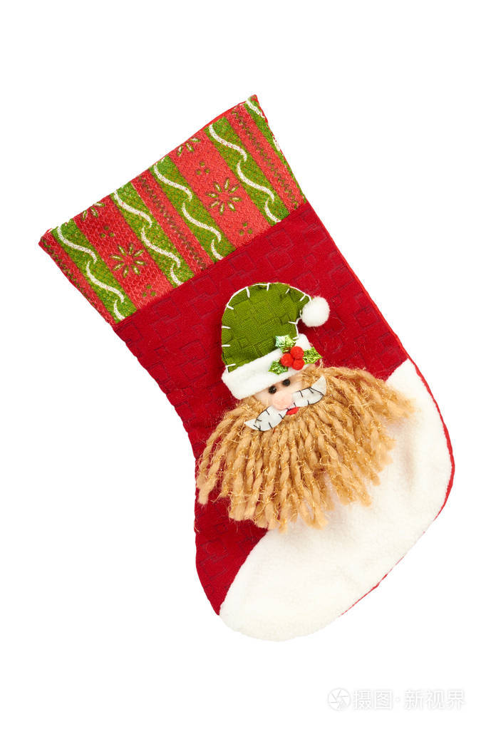 圣诞装饰礼物袜子在白色背景隔绝新年对象