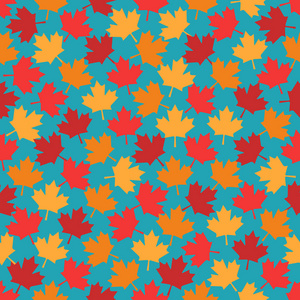 秋天的枫叶无缝模式在蓝色背景上