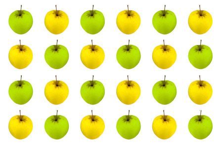 背景黄绿苹果全果白色背景, 条纹花多汁水果图案