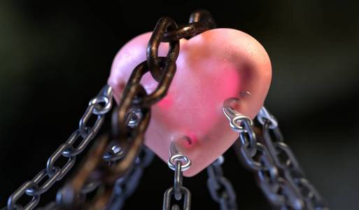 红色心脏锁与链子3d 例证