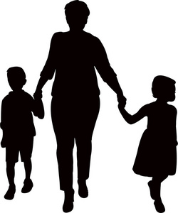 母亲和孩子散步, 剪影传染媒介