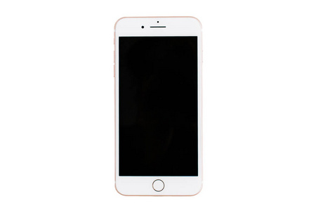 空白屏幕智能手机隔离在白色。平躺模拟与复制空间