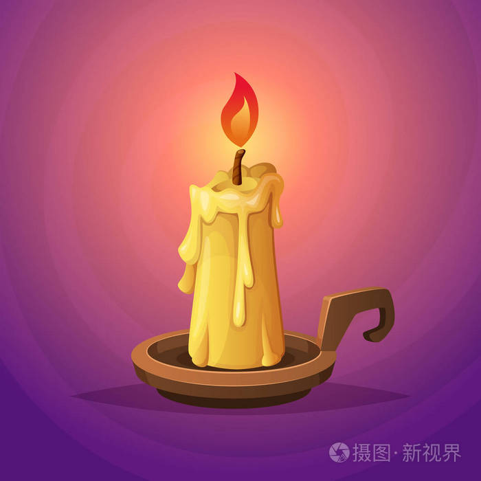 与持有人的魔法燃烧蜡烛.卡通矢量插图