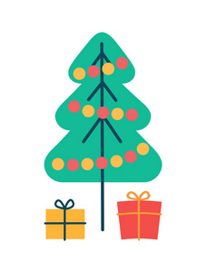 圣诞松树和礼物矢量插画