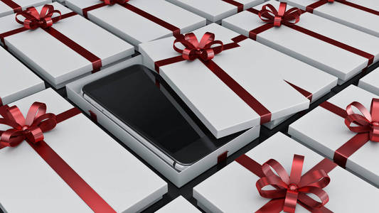 智能手机。礼物盒概念。3d 渲染