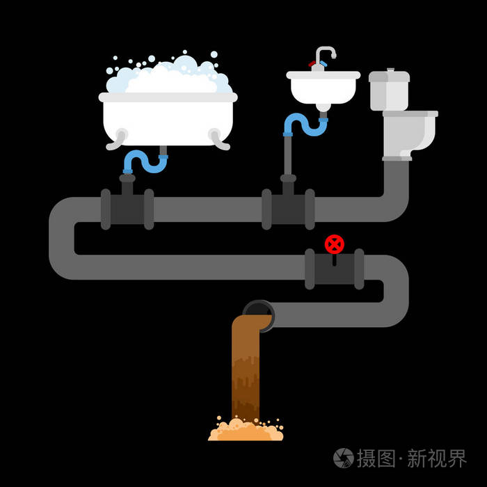 下水道系统在房子里.管道和阀门.水槽和马桶.