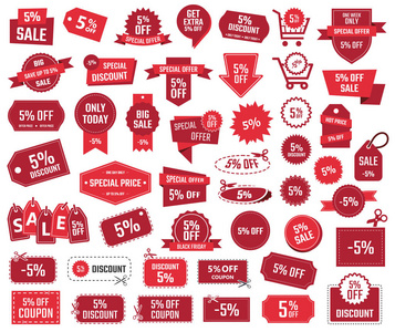 特价优惠 5, 销售横幅和优惠券, 5 折扣