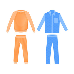 蓝色和橙色睡衣。矢量卡通插图