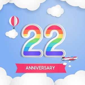 22周年纪念庆祝标志与彩虹上色, 使用艺术设计样式纸