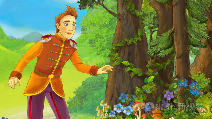 动画片场面王子在森林-例证为孩子