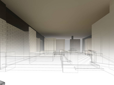 3d 线框渲染的餐厅草图设计