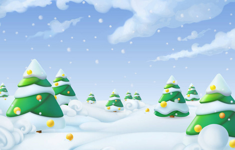 圣诞背景。冬季景观3d 矢量插画