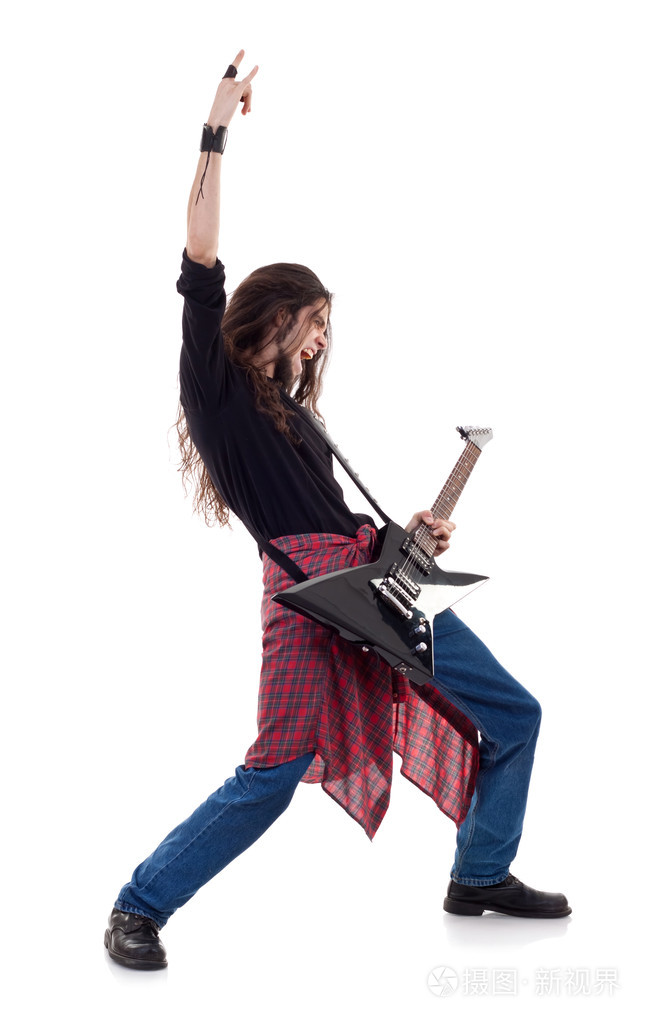 长长的头发在做摇滚手势