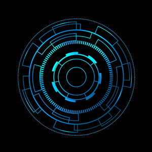 黑色背景下的蓝圈未来界面平视显示器
