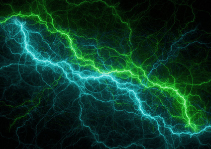 青色和绿色电源, 抽象电闪电照片