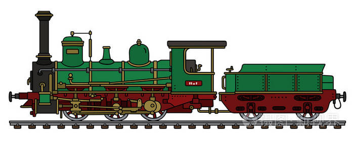 老式的绿色蒸汽机车插画-正版商用图片029bsa-摄图新视界