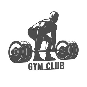单色标志艺术健身房俱乐部与健美和触须, 体育俱乐部会徽隔离矢量插图