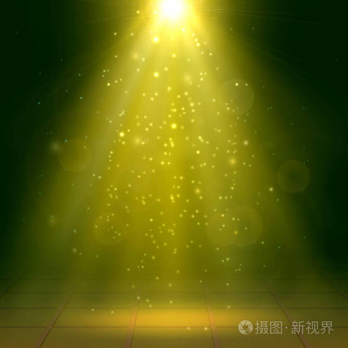 金色聚光灯射线雾烟雾迪斯科光效果矢量插图