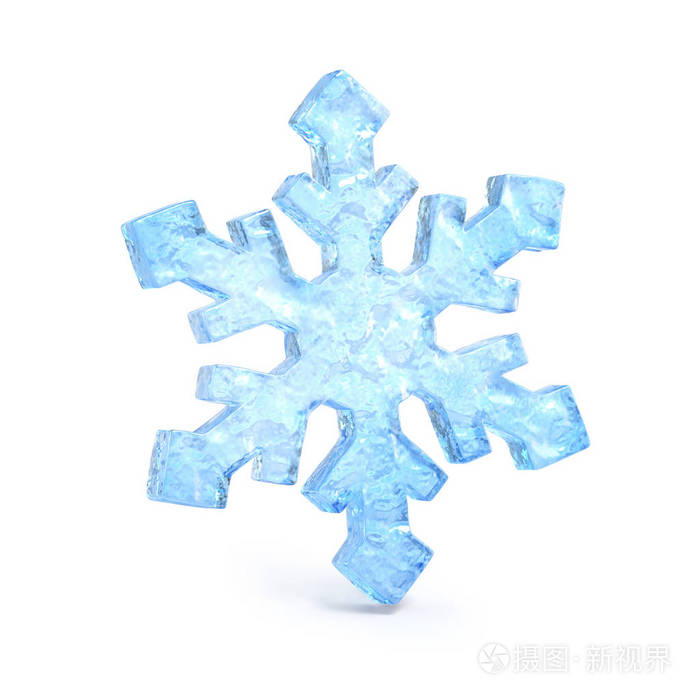 白色背景上的雪花隔离3d渲染