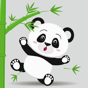 熊猫从竹子落下, 在卡通的风格照片