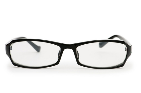 阅读隔离在白色上的光学眼镜