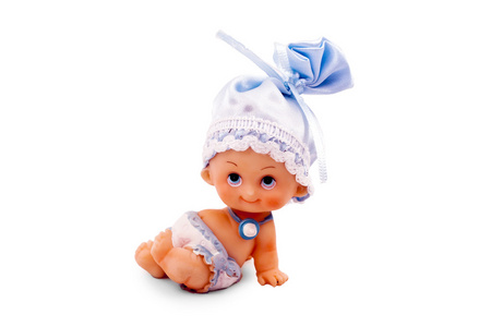 塑料娃娃婴儿尿布微笑。