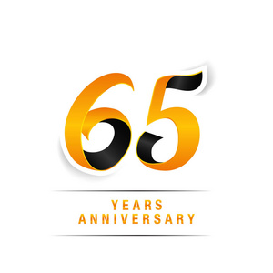 65年黑色和黄色周年庆典 Logo 在白色背景上隔离