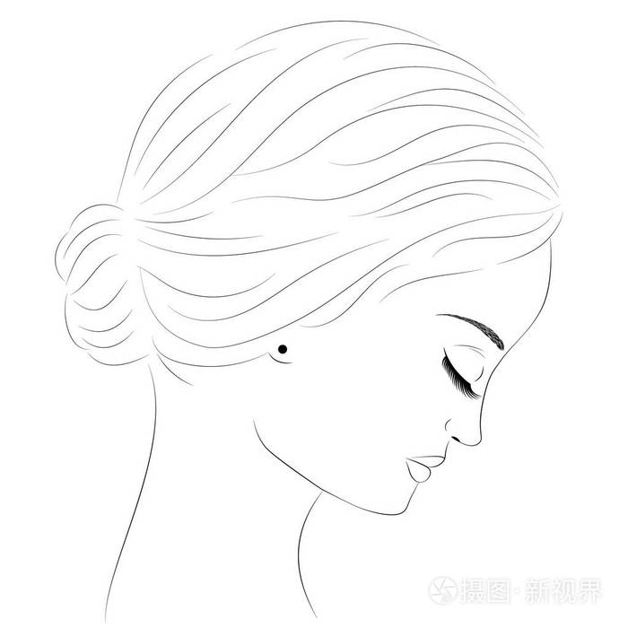 一个美丽的年轻女孩的肖像.那个伤心的女孩漂亮的女人脸在侧面.