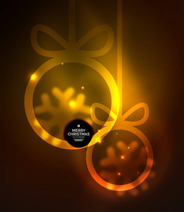 圣诞节小, 矢量魔术黑暗背景与发光的新年球形