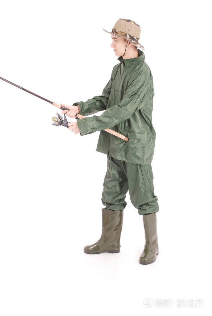渔民拿着钓鱼杆